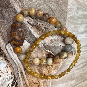 Golden Tiger Eye and Crazy Lace Agate Genuine Gemstone Stretch Bracelets